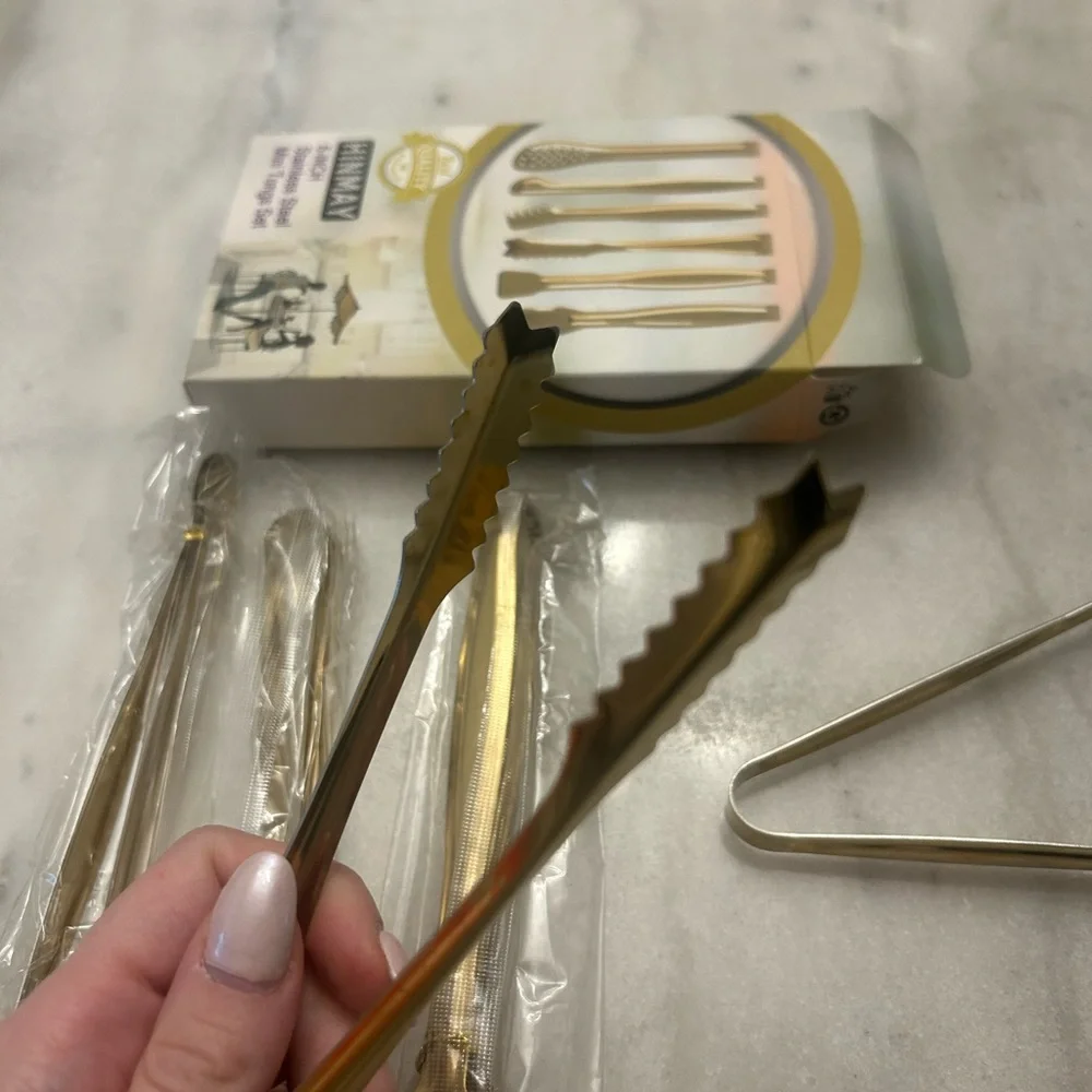 Hinmay Gold Stainless Steel Cocktail Mini Tongs Set - Picture 9 of 11